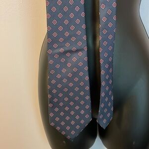 Christian Dior Blue Silk Tie With Diamond Geometric Design Necktie Tie